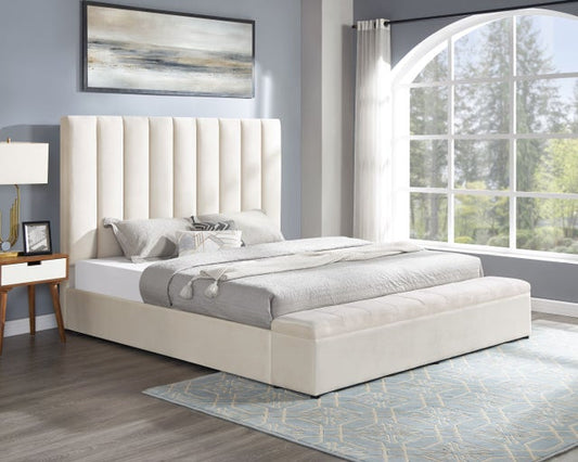 Valencia Beige Velvet Queen Platform Bed