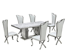 Load image into Gallery viewer, White GENUINE MARBLE/Stainless Steel 7pc Dining Set D6061