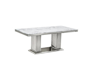 White GENUINE MARBLE/Stainless Steel 7pc Dining Set D6061