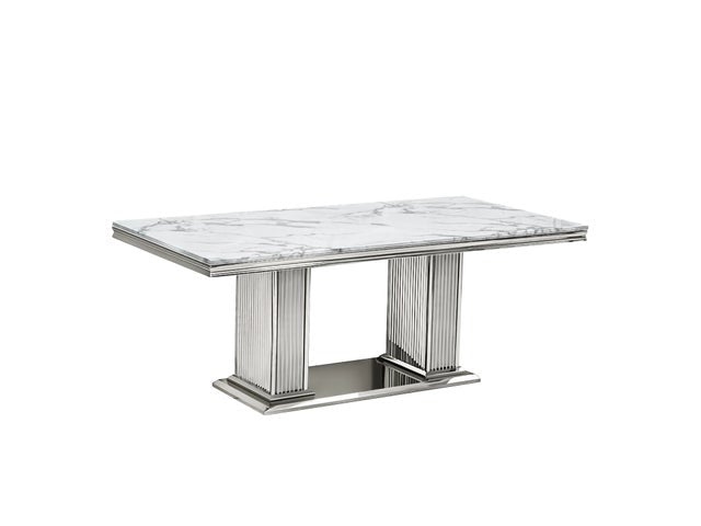 Black/White GENUINE MARBLE/Stainless Steel 7pc Dining Set D6061