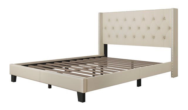 Katy Queen Platform Bed Beige HH740