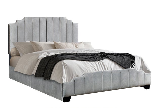 HH970 Grey Velvet Platform Bed with  Side Drawer Storage