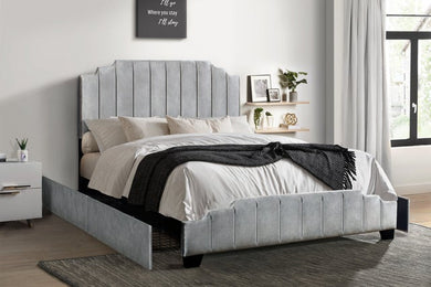 HH970 Grey Velvet Platform Bed with  Side Drawer Storage