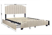 Load image into Gallery viewer, HH975 Beige Velvet Platform Bed with Side Drawer Storage.