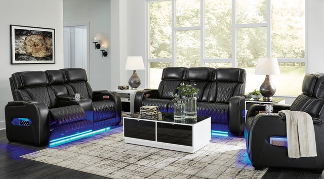 Boyington Black POWER/LED/AIR MASSAGE/GENUINE LEATHER Reclining Sofa and Loveseat U27106