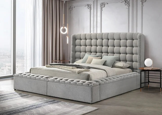 Madonna Gray Boucle Queen Platform Bed