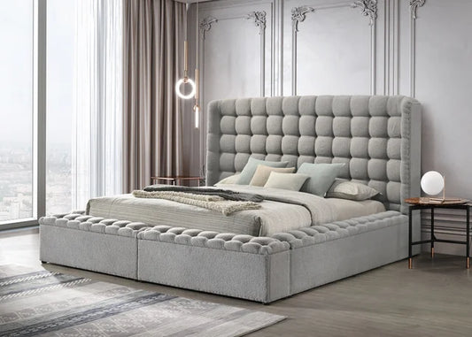 Madonna Gray Boucle King Platform Bed