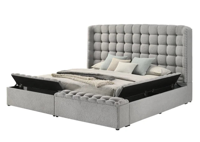 Madonna Gray Boucle Queen Platform Bed