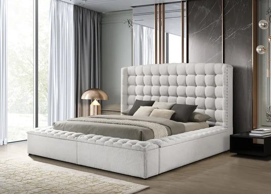 Madonna Off White Boucle Queen Platform Bed