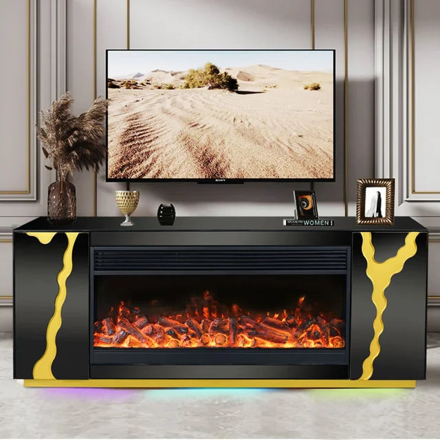 A804 TV STAND W/FIREPLACE (BLACK)