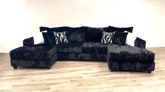 Black Velvet Double Chaise Sectional 9700