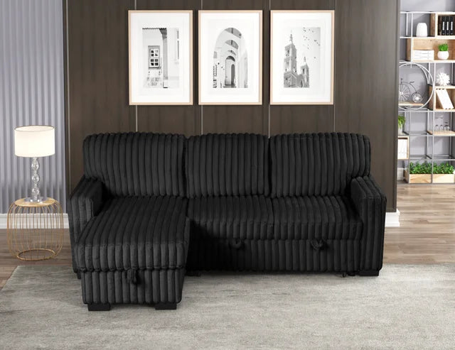 Poland Black Reversible Sectional With Pull-Out Bed