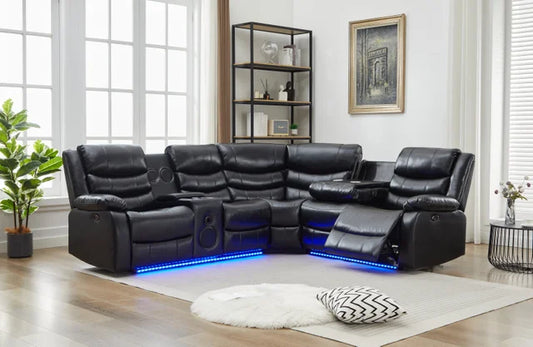 Texan Black POWER/LED/BLUETOOTH SPEAKERS Reclining Sectional