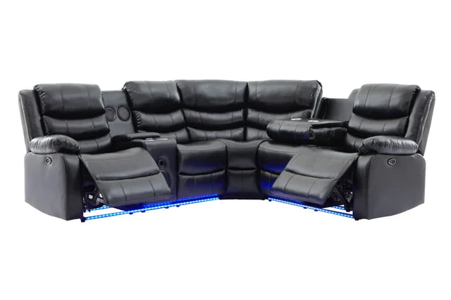 Texan Black POWER/LED/BLUETOOTH SPEAKERS Reclining Sectional