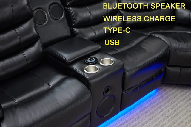 Texan Black POWER/LED/BLUETOOTH SPEAKERS Reclining Sectional