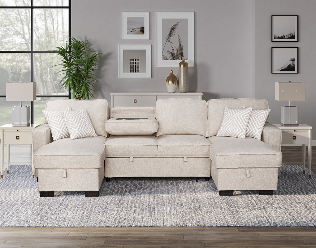 Sahara Beige  Double Storage Chaise Sectional