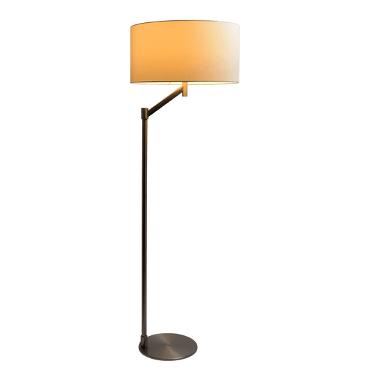 Serene Brushed Nickel Floor Lamp with Rotary Switch Metal Base White Linen Shade