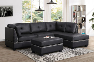 Sienna Black Leather Sectional with Ottoman