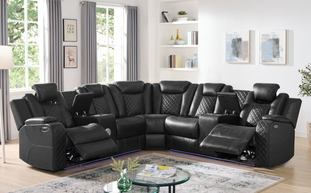 Spaceship Black (POWER/LED/BLUETOOTH SPEAKERS) Reclining Sectional