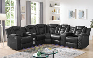 Spaceship Black (POWER/LED/BLUETOOTH SPEAKERS) Reclining Sectional