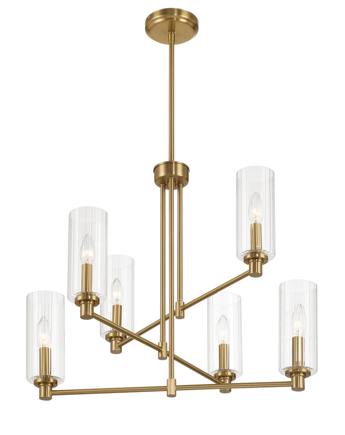 Timeless Six Lights Chandelier With Clear Ribbed Glass - Satin Brass