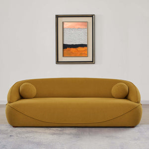 Andrew Mustard Japandi Style Boucle Sofa