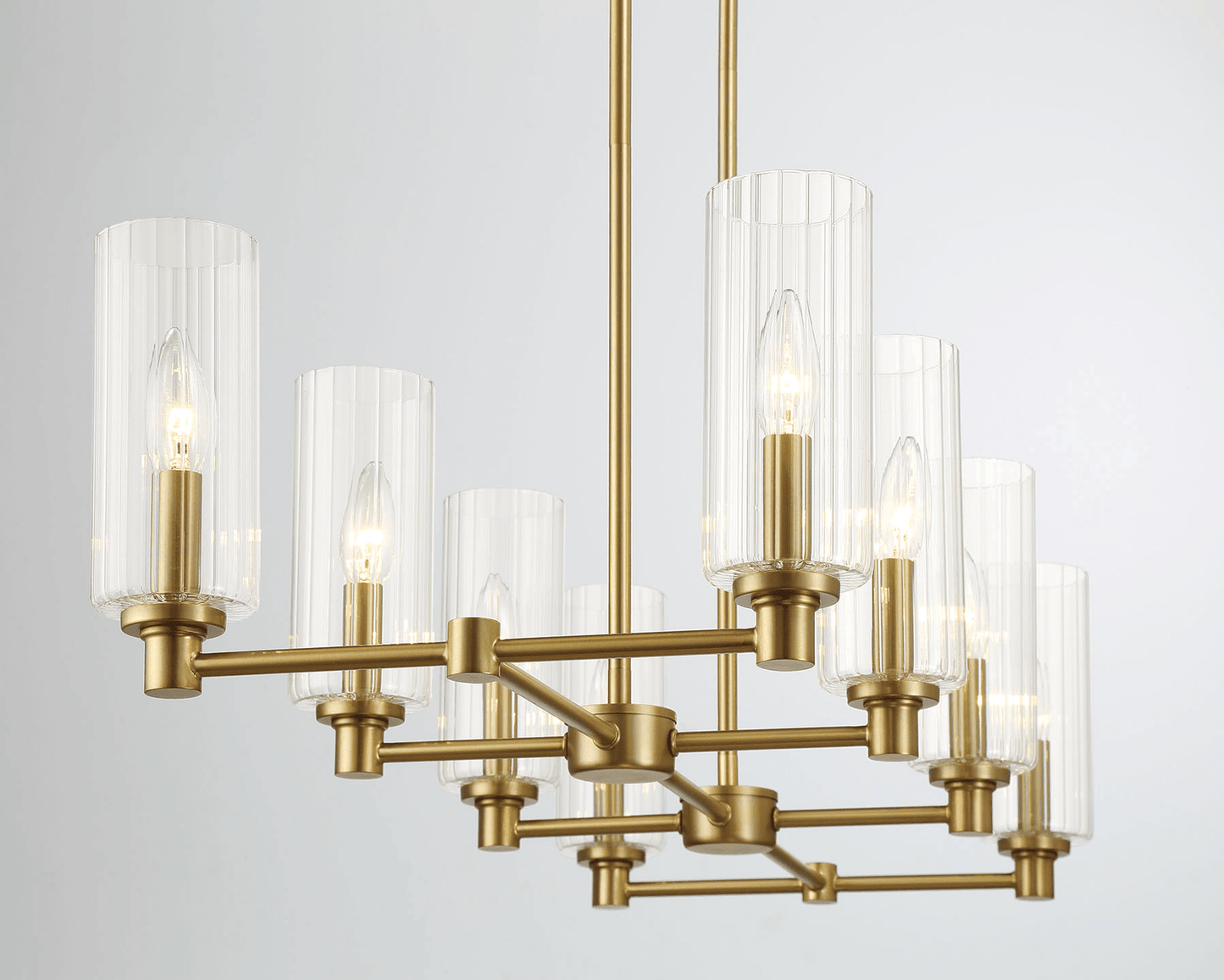 Willow Eight Lights Island With Clear Ribbed Glass Pendant Lamp - Satin Brass