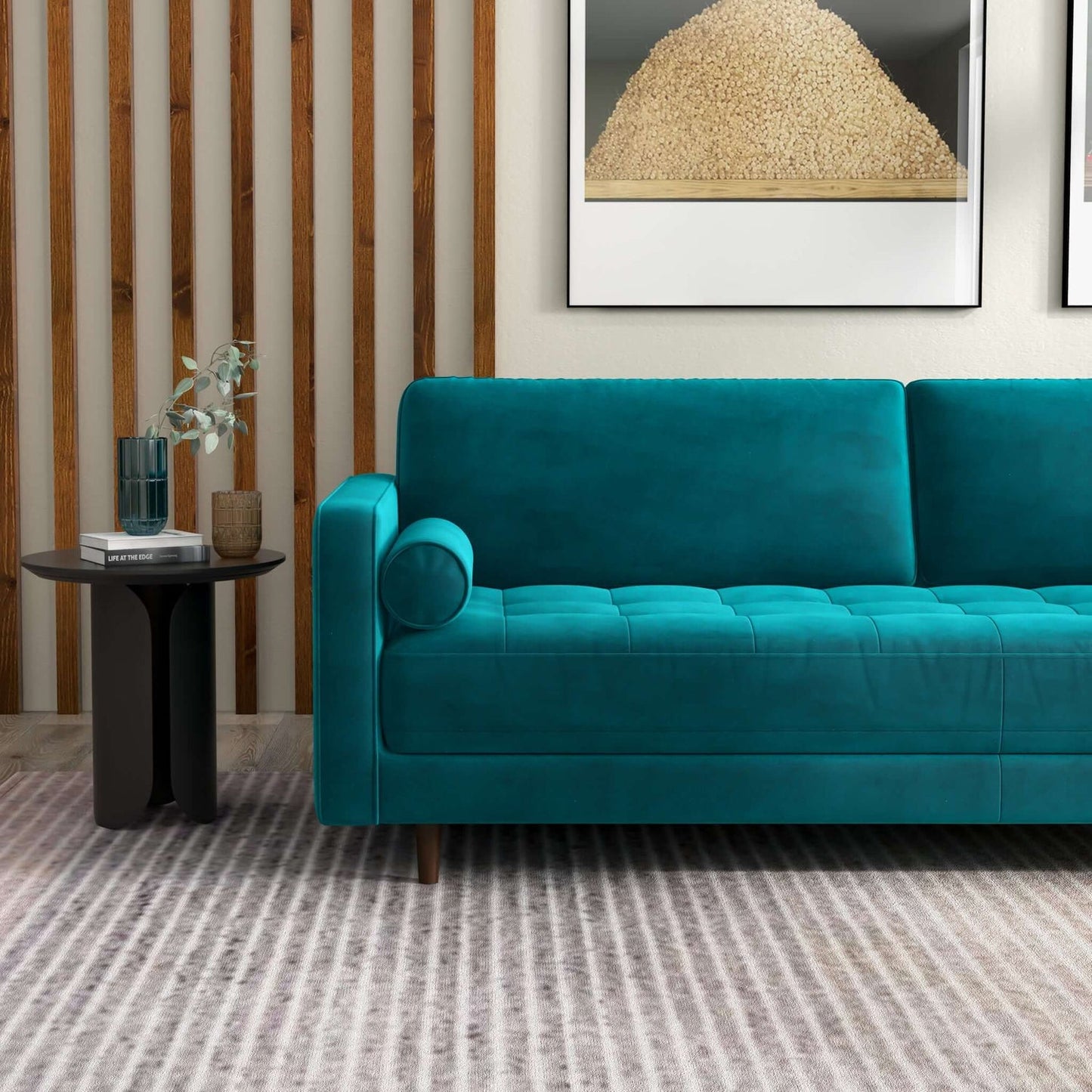 Anthony 88" Mid-Century Modern Teal Velvet Sofa