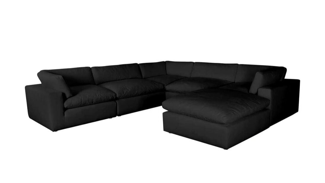 XL Cloud Black Sectional with Ottoman