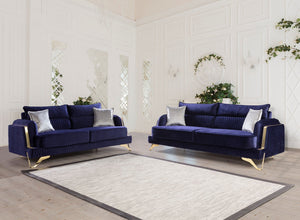 Nessa Blue Velvet Sofa & Love Set