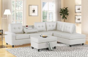 Heights White PU Reversible Sectional with Storage Ottoman