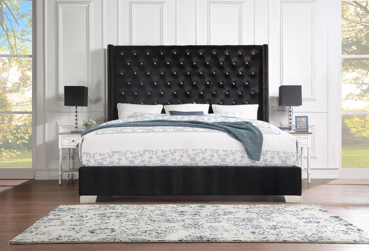 Franco Black Velvet King Upholstered Bed SH228