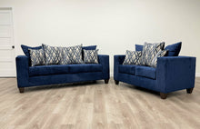 Load image into Gallery viewer, Monroe Blue Fabric Sofa and Loveseat 110