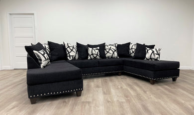 111 Black Fabric Double Chase Sectional