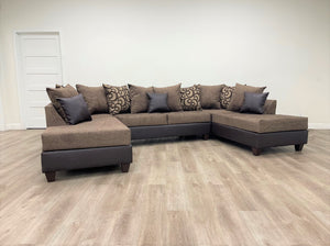 111 Brown Fabric Double Chase Sectional