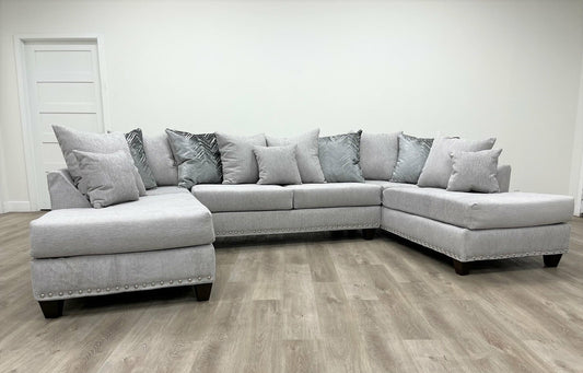 135" Dove Fabric Double Chase Sectional 111