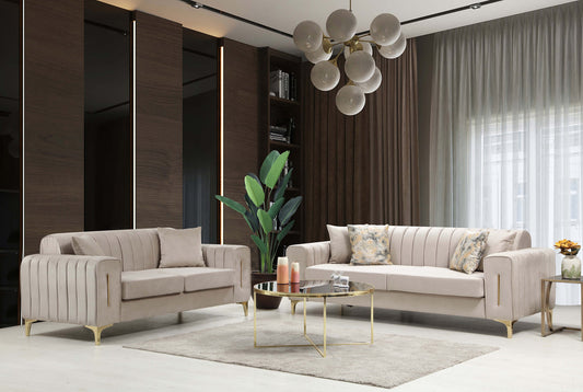 Linea Cream Velvet Sofa & Loveseat