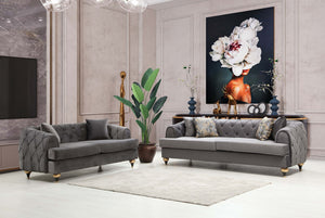 Dubai Gray Velvet Sofa & Loveseat