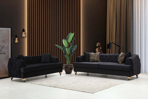 Dubai Black Velvet Sofa & Loveseat