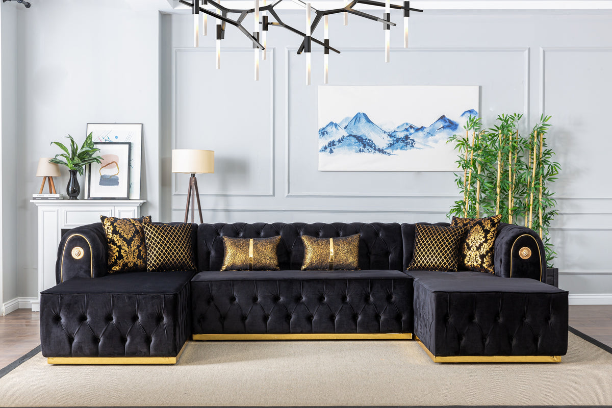 Luna Black Velvet Double Chase 132" Sectional