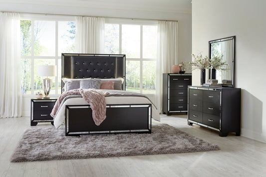 Aveline Black LED Upholstered Panel Bedroom Set 1428