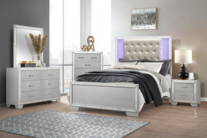 Aveline Silver LED Upholstered Panel Bedroom Set 1428