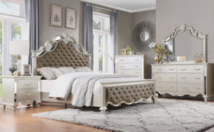 Ever Champagne Mirrored Upholstered Panel Bedroom Set 1429