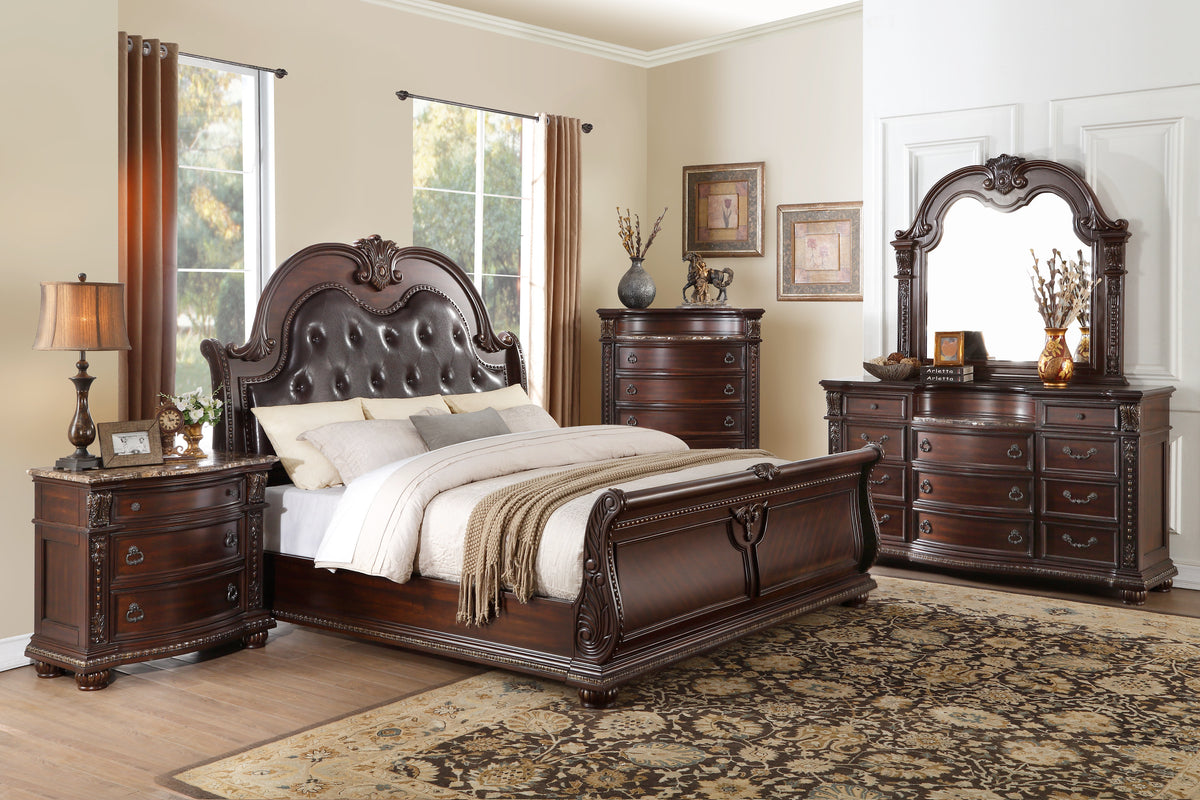 Cavalier Dark Cherry Upholstered Bedroom Set  1757