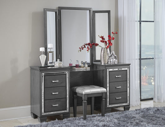 Allura Gray Vanity Set with Stool 1916