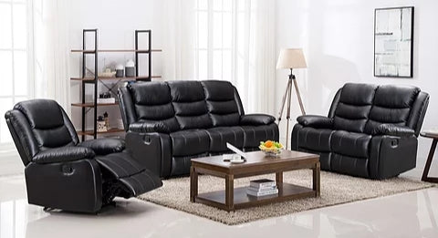 Miami Black PU 3pc Reclining Living Room Set  S8383