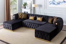 Load image into Gallery viewer, Luna Black Velvet Double Chase Sectional