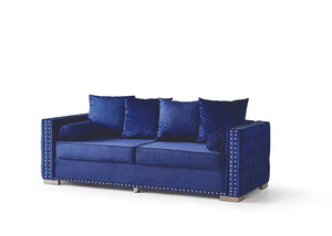 Lotus Blue Velvet Sofa and Loveseat S6301