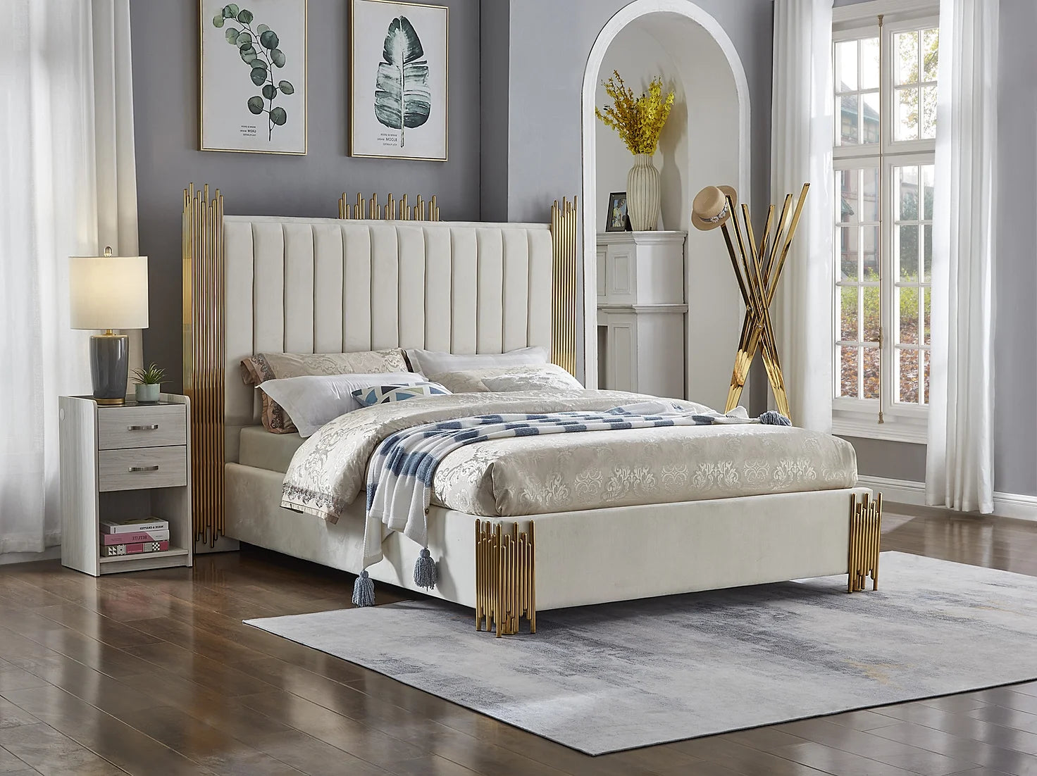 Ivory velvet bed deals