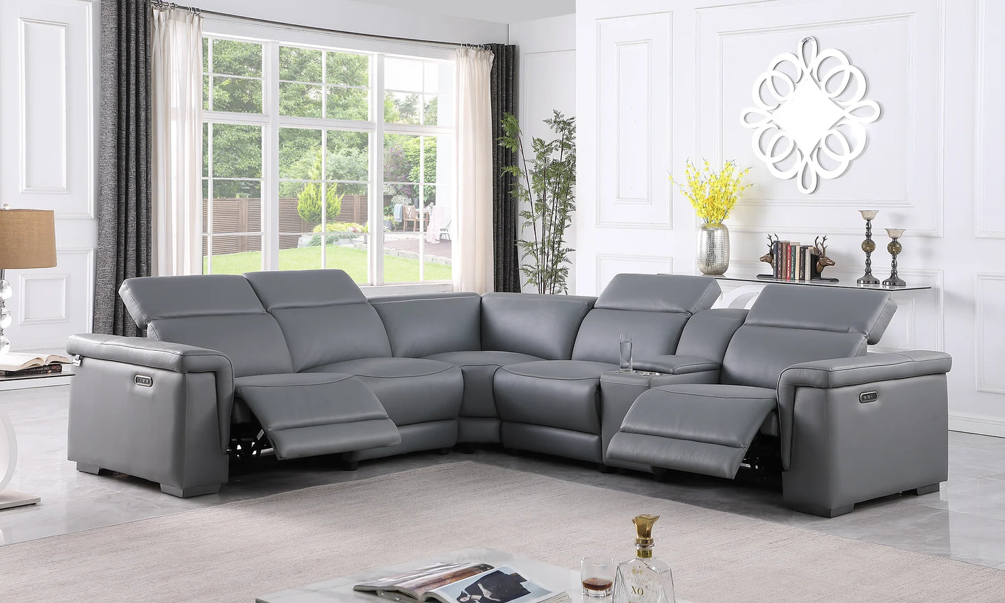 Leonardo Grey 2-POWER Top Grain Leather Match Sectional  MI632